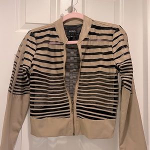 XOXO Women’s Tan Faux Leather Illusion Striped Jacket